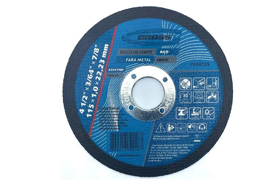 DISCO DE CORTE INOX 115X1,0X22MM - GROSS