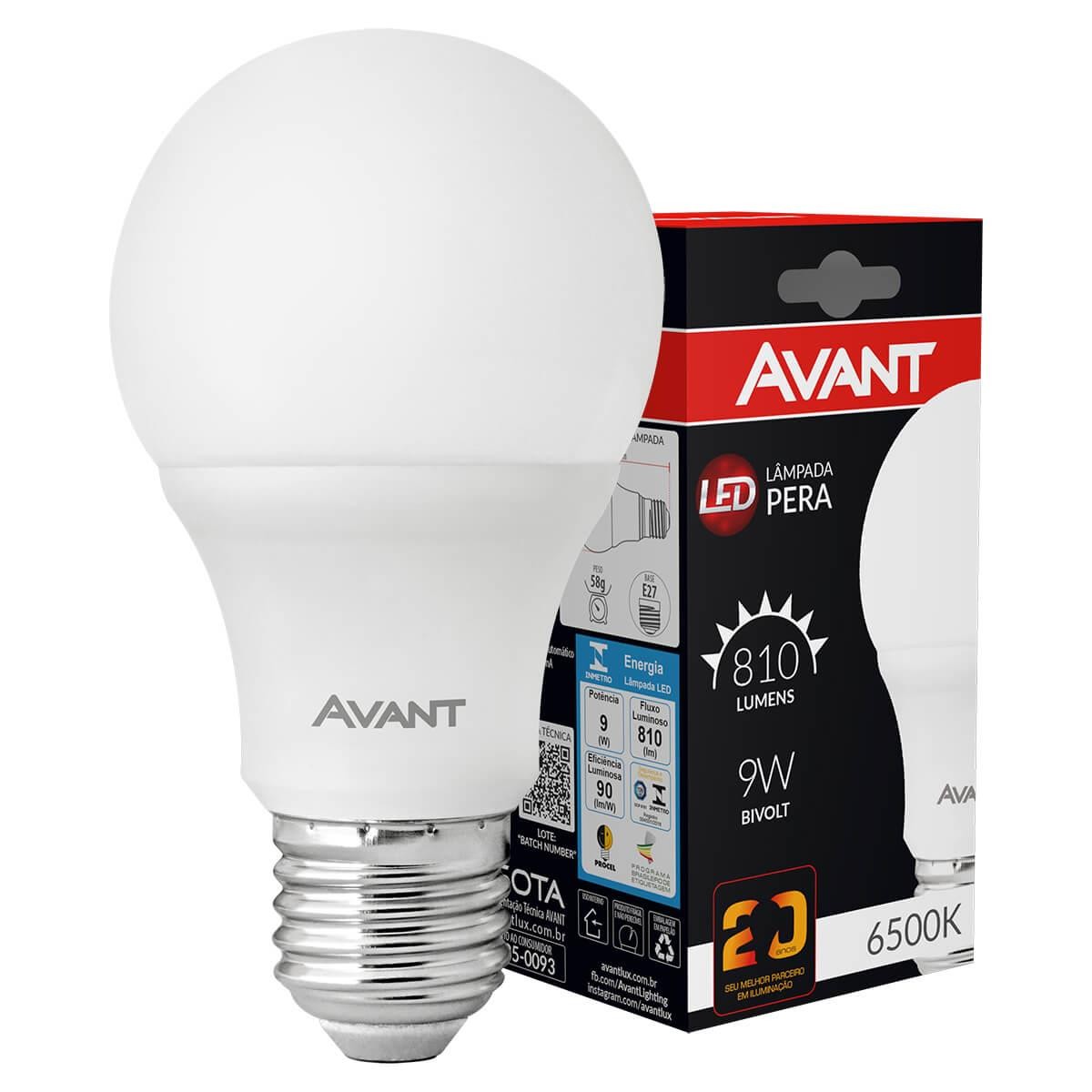 LAMPADA LED 9W 6500K BRANCA PERA - AVANT