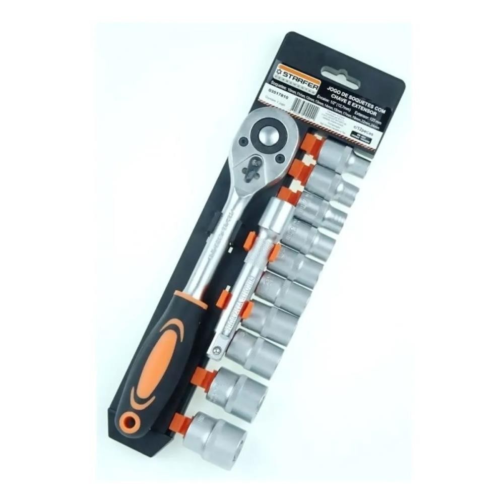 JOGO CHAVE SOQUETE COM  CATRACA 1/2" - STARFER - 12 PEÇAS